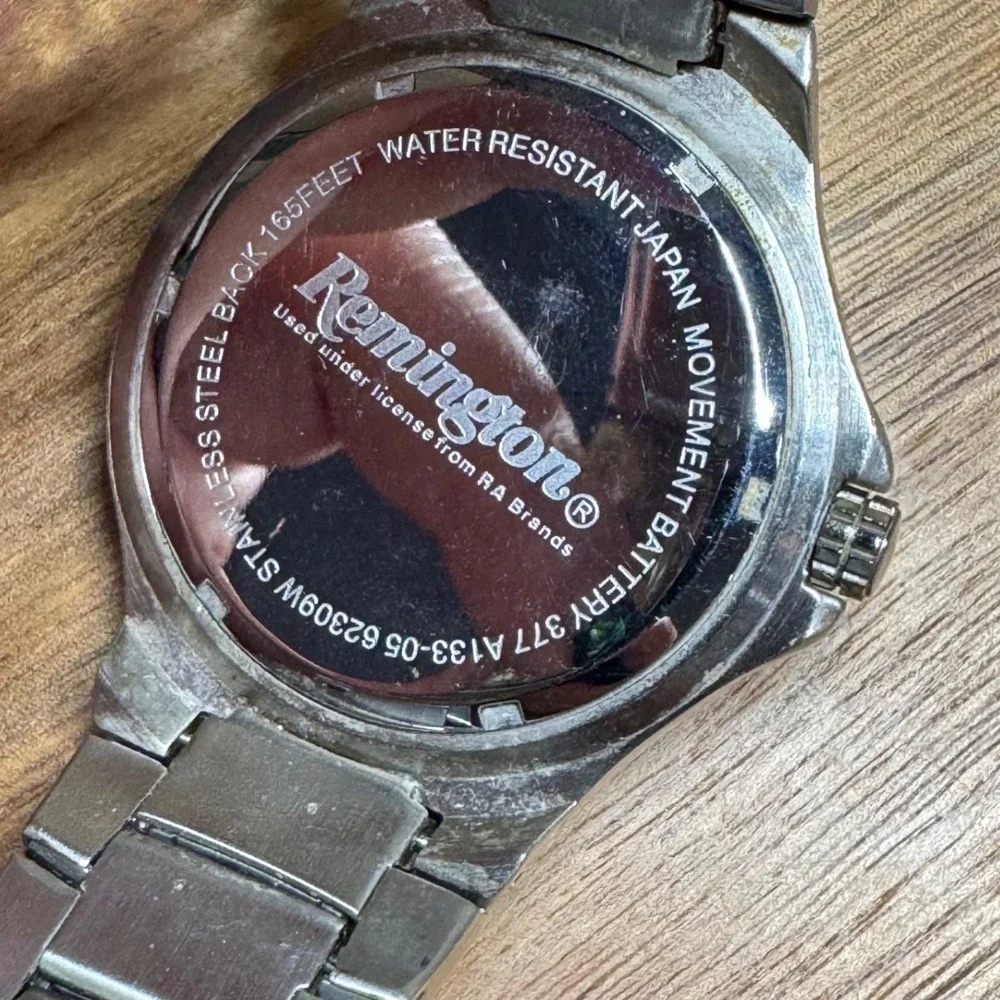 Remington Mens Quartz Watch Stainless Steel Black Dial 62309W 165FT Water Res